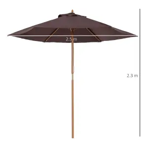 Outsunny 2.5m Wood Garden Parasol Sun Shade Patio Outdoor Wooden Umbrella Canopy