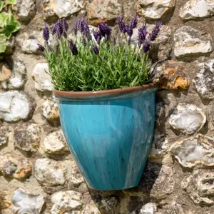 Running Glaze Wall Pot Outdoor - Aqua