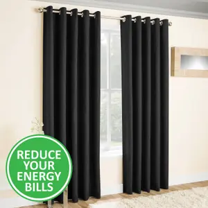 Enhanced Living Vogue Black 90 x 90 inch (229x229cm) Pair of Eyelet Thermal Noise reducing Dim Out Curtains