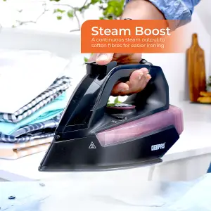 GEEPAS 2200W Steam Iron for Crisp Ironed Clothes Ceramic Non-Stick Coating Plate, Black