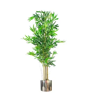 120cm (4ft) Natural Look Artificial Bamboo Plants Trees with Silver Metal Planter