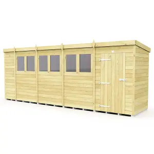 19 x 4 Feet Pent Shed - Single Door With Windows - Wood - L118 x W560 x H201 cm