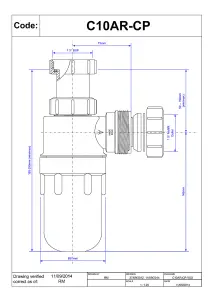 McAlpine C10AR-CP 75mm Water Seal Chrome Plated Plastic Resealing Adjustable Inlet Bottle Trap with Multifit Outlet 1"