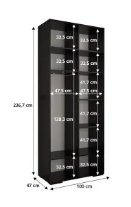 Black Manhattan I Modern Compact Hinged Door Wardrobe W1000mm H2370mm D470mm - 2 Doors, 10 Shelves