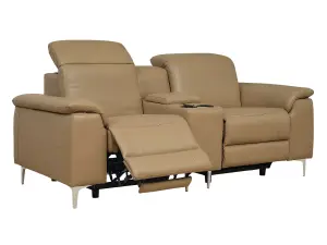 2 Seater Electric Reclining Sofa With USB Ports and Power Plug Sockets in Beige Leather - Solero