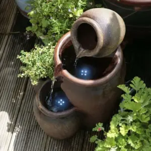 Primrose Earthenware 3-Tier Honey Pot Water Feature & Planter with Lights 50cm