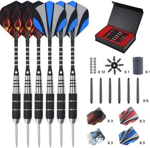 Flintronic 6 Pack Steel Darts Set,Professional 22G Darts Tip With Non-Slip Stainless Steel Shaft,4 Style Poly Flights,PVC Shafts,Dart Sharpener