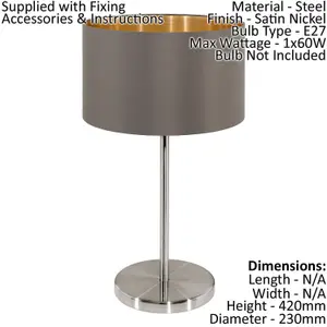 Table Lamp Colour Satin Nickel Shade Cappuccino Gold Fabric Bulb E27 1x60W