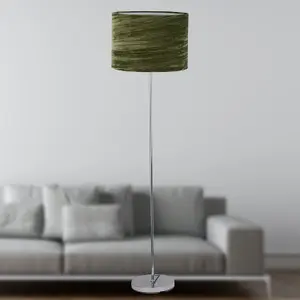 First Choice Lighting Chrome Stick Floor Lamp with Green Crushed Velvet Shade