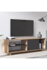 Ruby TV Stand with 4 Shelves and 1 Cabinet, 152 x 35 x 46 cm TV Unit Table for TVs up to 65 inch, Oak