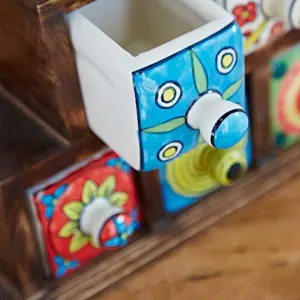 Hand Painted Multicoloured Ceramic 6 Drawer Pyramid Chest