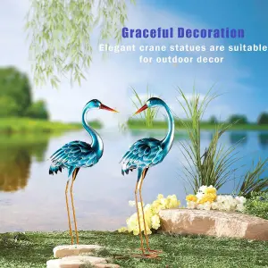 AAMEN Set of 2 Metal Garden Heron, Colourful Garden Ornament