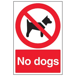 No Dogs Prohibition Warning Sign - Red Adhesive Vinyl - 200x300mm (x3)