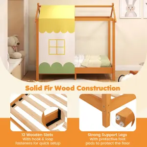 Costway Kids House Bed with Roof Children's Montessori Bed Frame w/ Removable Bed Canopy