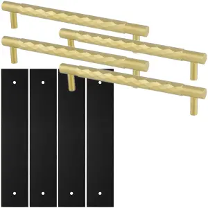 4 PACK - Pull Handle & Contrasting Backplate Set - Designer Diamond T Bar - Satin Brass & Black