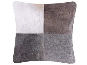 Throw Cushion NELLAD Leather 45 x 45 cm Patchwork Grey