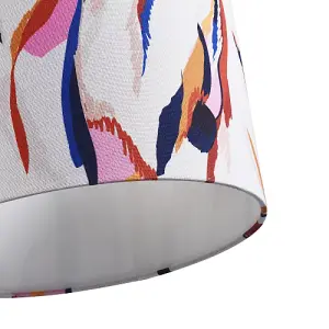 Abstract Feather Linen Fabric Drum Lamp Shade with Vivid Multi-Coloured Strokes