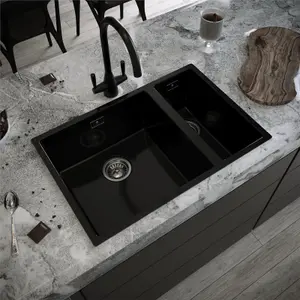 Liquida CM670GB 1.5 Bowl Comite Undermount / Inset Gloss Black Kitchen Sink