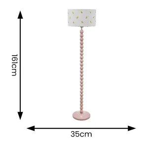 ValueLights Bobbins Painted Rose Floor Lamp with Lemon Embroidered Drum Shade and LED Bulb