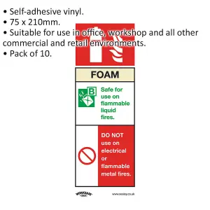 10-Pack Self-Adhesive Foam Fire Extinguisher Safety Signs - 75 x 210mm Vinyl Stickers