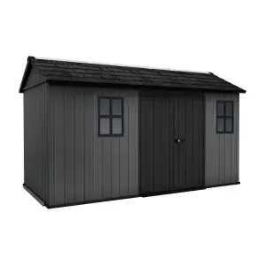 Keter Newton Plus Horizontal 13x7.5 ft Apex Grey Plastic 2 door Shed with floor & 2 windows (Base included)