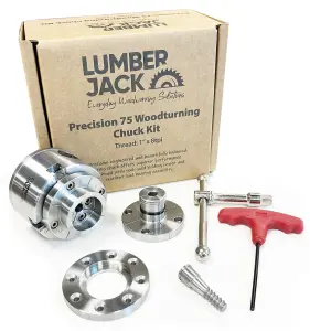 Lumberjack Precision 75 Woodturning 4-Jaw Lathe Chuck Set 1 Inch x 8 TPI Thread Includes Storage Box