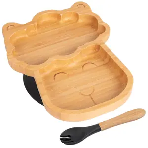 Bamboo Llama Baby Weaning Plate & Fork Set - Black