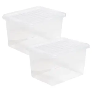 3 x Heavy Duty Multipurpose 45 Litre Home Office Clear Plastic Storage Containers With Lids