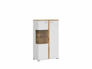 Glass Display Cabinet Buffet Compact Sideboard Unit LED Light Oak Effect / White Alamo