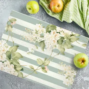 Textured Glass Chopping Board Green Floral Stripe - Large