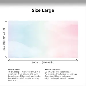 Rainbow Pink & Green Watercolour Gradient Wallpaper Mural - Peel & Stick Wallpaper - Size Large (500 x 265 cm)