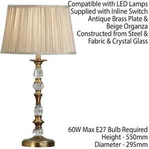 Diana Luxury 550mm Table Lamp Antique Brass Beige Shade Traditional Bulb Holder