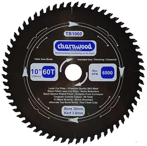 Charnwood TB1060 Low Noise Circular Saw Blade 250 x 30mm x 60T x 3.0k