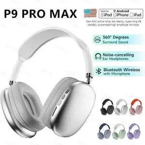 (P9 White) Headset For Apple iPhone Original Air Max P9 Pro Wireless Bluetooth Headphones Noise Cancelling Mic Pods Over Ear Sports