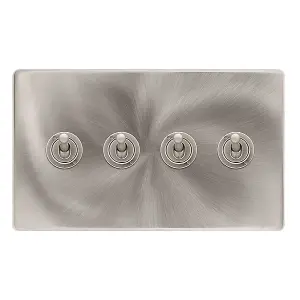 Brushed Steel Screwless Plate 4 Gang 2 Way 10AX Toggle Light Switch - SE Home