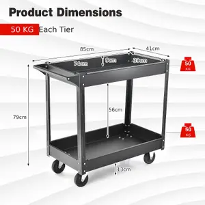 Costway 2-Tier Tool Trolley Utility Cart Heavy Duty Serving Cart W/ 4 Functional Wheels