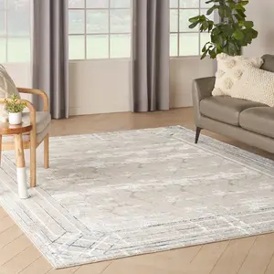 Ivory Cream Abstract Modern Bordered Rug Easy to clean Living Room and Bedroom-274cm X 366cm