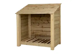 Wooden log store W-119cm, H-126cm, D-88cm - natural (light green) finish