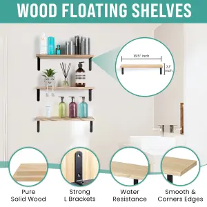 Floating Shelf Wall Mounted 5 Wood Shelves With Metal Brackets