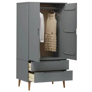 Wardrobe MOLDE Grey 90x55x175 cm Solid Wood Pine