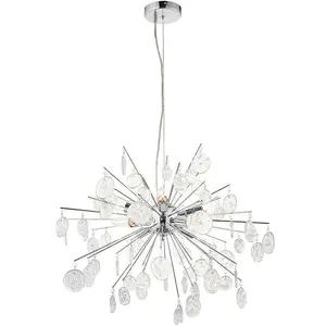 Multi Light Hanging Ceiling Pendant Chrome & Glass Drops Feature Star Rods Lamp