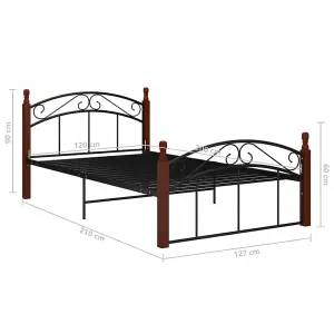 Berkfield Bed Frame Black Metal and Solid Oak Wood 120x200 cm