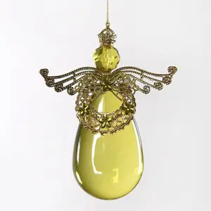 Long Acrylic Glass Smooth Angel Hanging Figurine Ornament Green/Gold