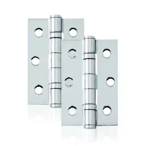 UAP Pack of 2 Door Hinges - 3 Inch - 75x50mm - Mild Steel Ball Bearing Butt - Square Corners - Internal Door - Polished Chrome