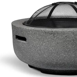 60cm Dark Grey Round Fire Pit and BBQ Grill for Garden Parties