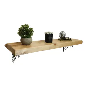 Solid Wood Handmade Rustical Shelf Primed 175mm 7 inch with Silver Metal Bracket WOZ Length of 220cm