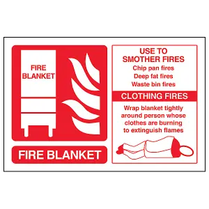 FIRE BLANKET Extinguisher Safety Sign - Adhesive Vinyl - 200x150mm (x3)