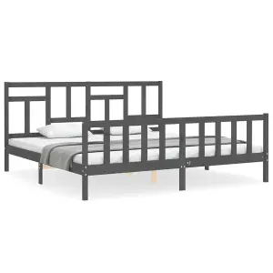 Berkfield Bed Frame with Headboard Grey 200x200 cm Solid Wood