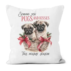 Poly Linen Christmas Cushion Pugs Design 60cm x 60cm