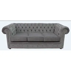 Chesterfield 3 Seater Sofa Settee Pimlico Grey Real Fabric In Classic Style